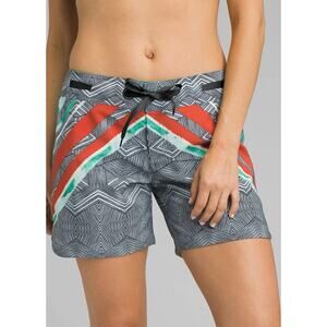 prAna Women’s Large 6” Inseam Silvana Boardshorts Geometric Black White Beach